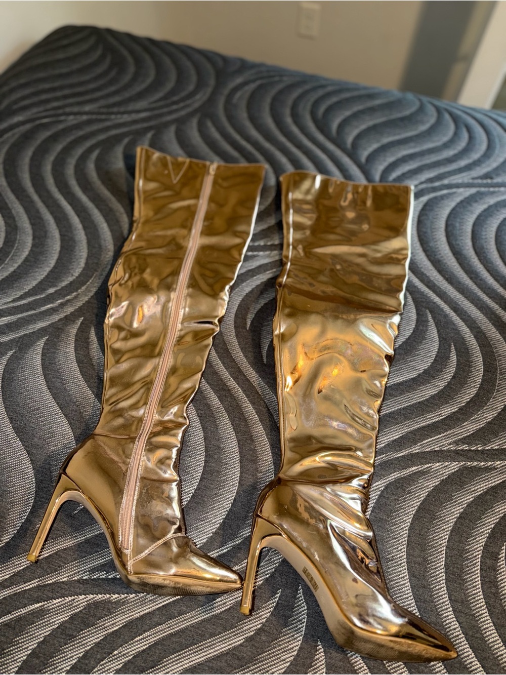 Metallic Gold Knee-High Stiletto Boots